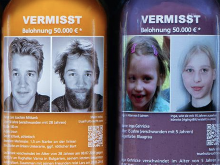 Vermisstenanzeige auf Flaschen